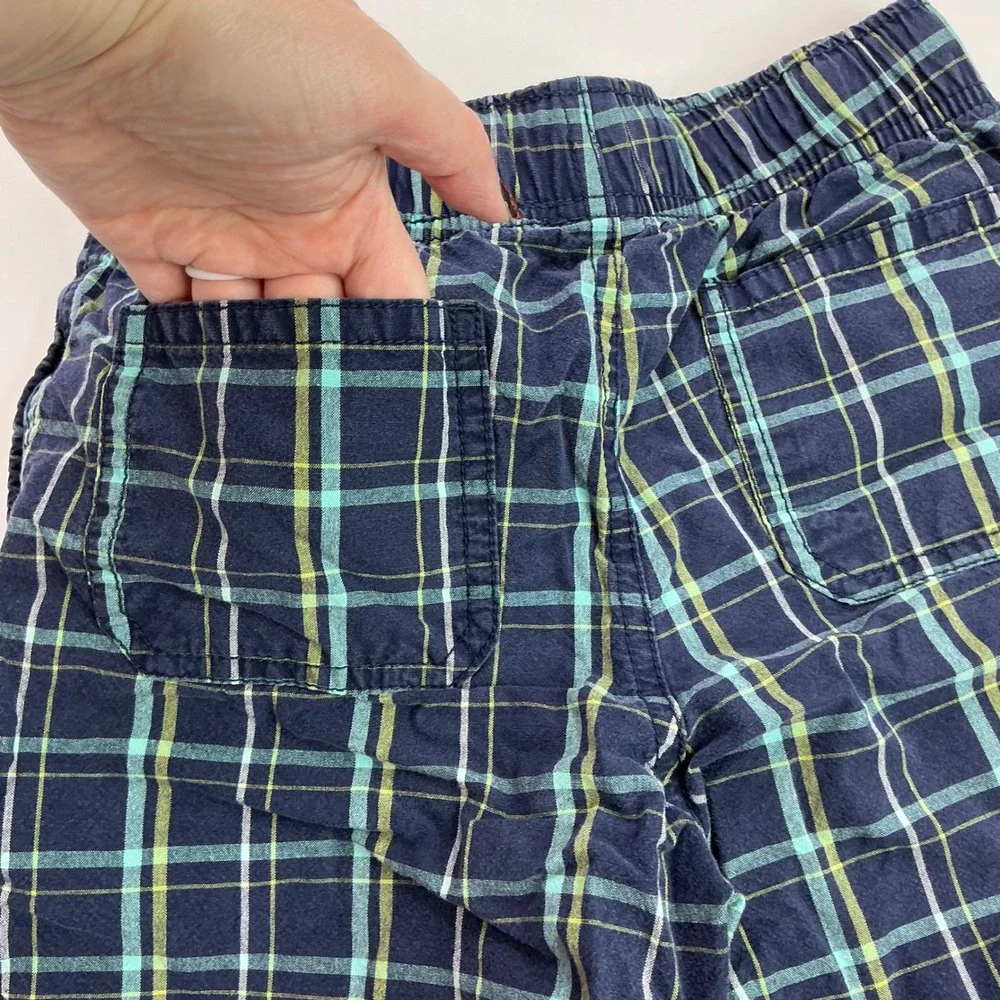 Gymboree Navy Blue Plaid Shorts Kids Size 8 Cotton Elastic Waist Drawstring